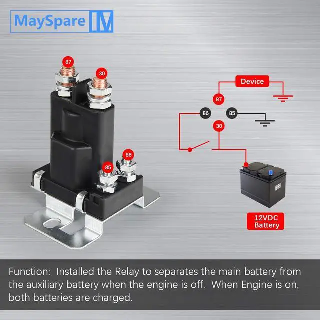 Alt view image 6 of 7 - 80-Amp 12V Continuous Duty Solenoid Battery Isolator and Starter Relay - White 4 Pin SPST
