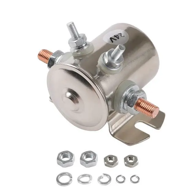 Main image of 4 Terminal 24 Volt Continuous Duty Solenoid Relay Need Break 24063 Solenoid for Golf Carts,Winch, Marine Heavy Duty SPST 24VDC 24V Relay Nickel-Plating