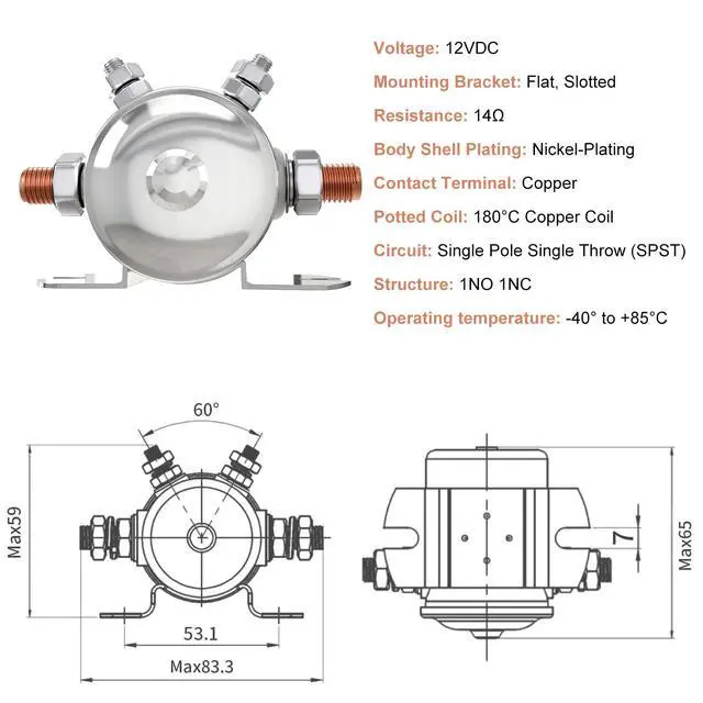 Alt view image 2 of 7 - Max 300A Continuous Duty Solenoid Relay Nickel-Plating for Golf Carts, Winch, Marine in Rush 12VDC