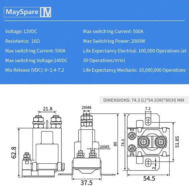 Alt view image 2 of 7 - 80-Amp 12V Continuous Duty Solenoid Battery Isolator and Starter Relay - White 4 Pin SPST