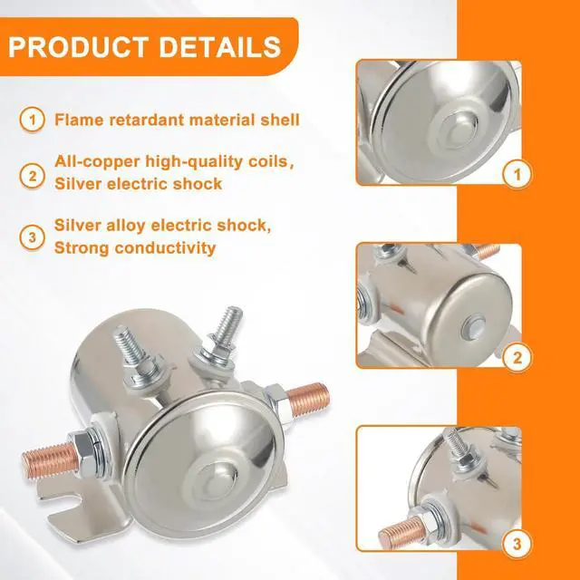 Alt view image 3 of 7 - Max 300A Continuous Duty Solenoid Relay 4-Terminal Nickel-Plating 12VDC for Golf Carts, Winch, Marine SPST 12 Volt