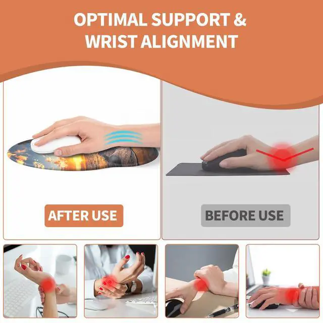 Alt view image 4 of 7 - Mouse Pad with Wrist Rest, Comfortable Computer Mousepad with Gel Wrist Support Smooth Surface and Non-Slip PU Base for Pain Relief, Laptop, Office & Home (Sunset)