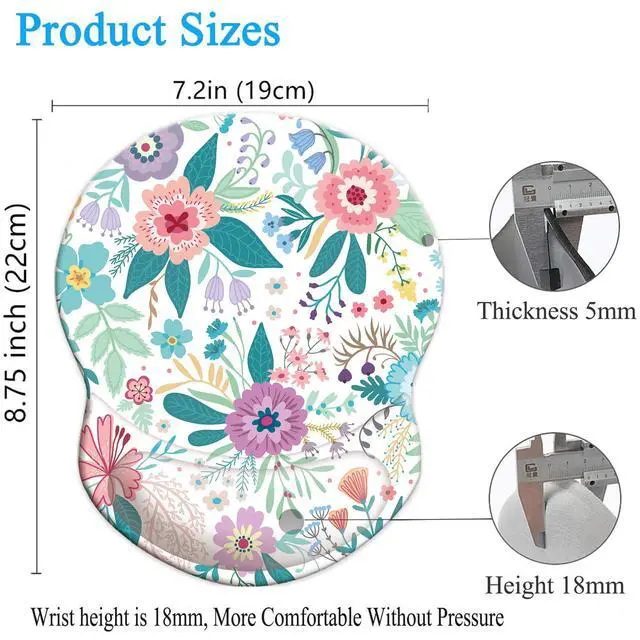 Alt view image 2 of 6 - Ergonomic Mouse Pad with Wrist Support, Pain Relief Comfort Wrist Rest Pad with Non-Slip PU Base for Gaming, Home, Office & Travel (Pretty Flowers)