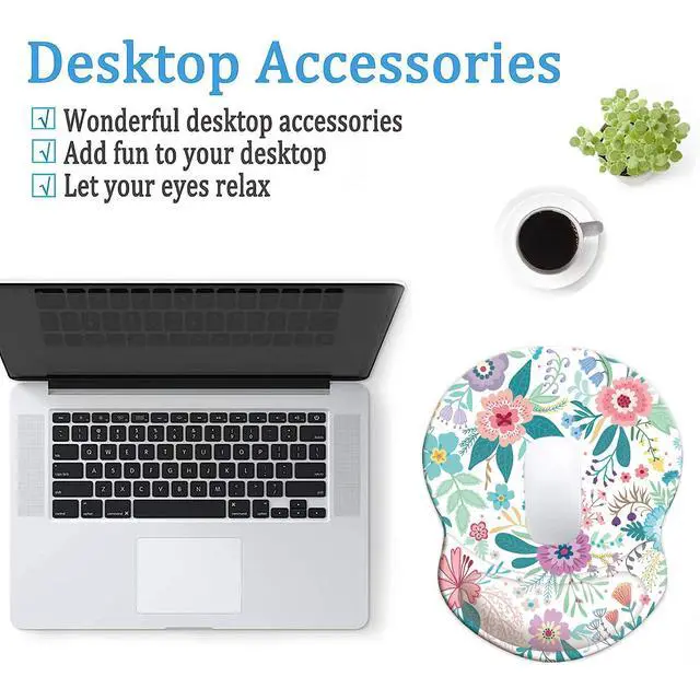 Alt view image 6 of 6 - Ergonomic Mouse Pad with Wrist Support, Pain Relief Comfort Wrist Rest Pad with Non-Slip PU Base for Gaming, Home, Office & Travel (Pretty Flowers)