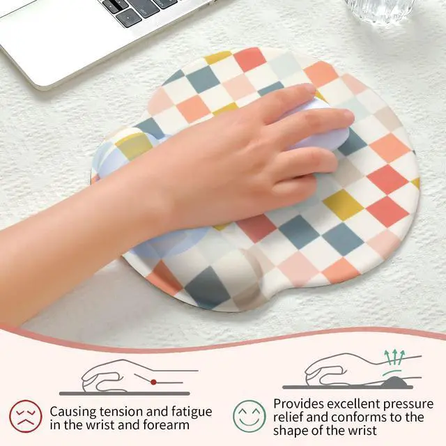 Alt view image 4 of 7 - Retro Checkered Mouse Pad with Support Wrist Rest,Cute Funny Boho Ergonomic Mouse Pad with Non-Slip Base for Office Gaming Working Computers,Desk Accessories Pain Relief,Colorful