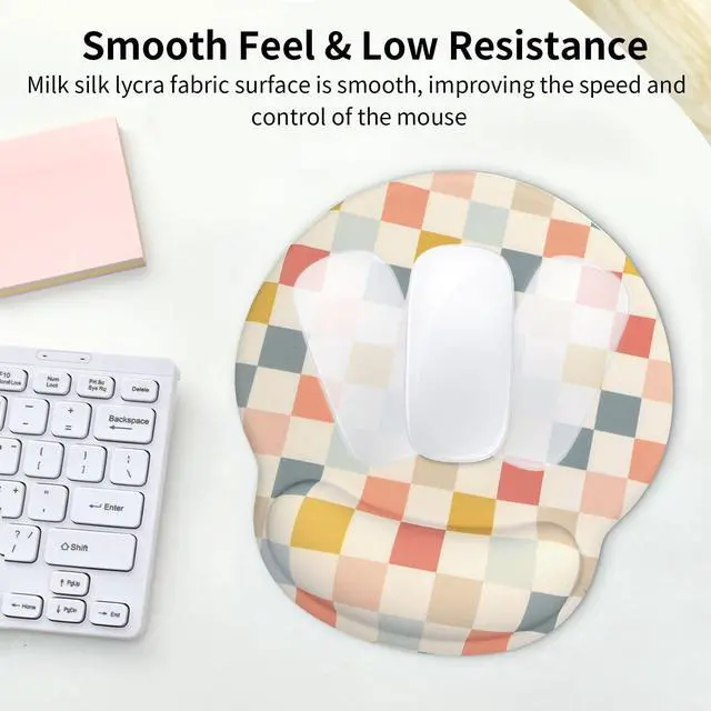 Alt view image 5 of 7 - Retro Checkered Mouse Pad with Support Wrist Rest,Cute Funny Boho Ergonomic Mouse Pad with Non-Slip Base for Office Gaming Working Computers,Desk Accessories Pain Relief,Colorful