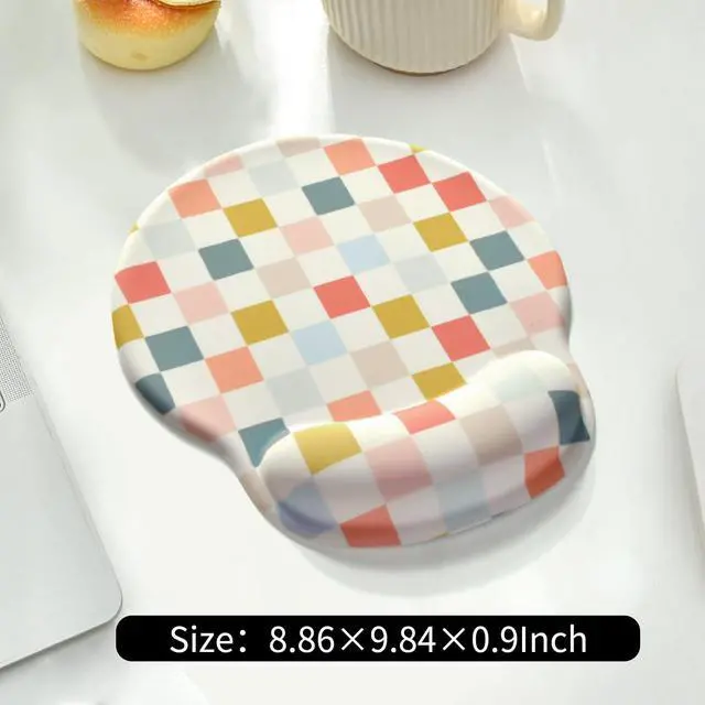 Alt view image 7 of 7 - Retro Checkered Mouse Pad with Support Wrist Rest,Cute Funny Boho Ergonomic Mouse Pad with Non-Slip Base for Office Gaming Working Computers,Desk Accessories Pain Relief,Colorful