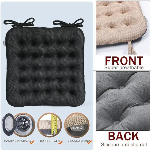 Alt view image 4 of 6 - Excellent Support Effect Office Chair Cushion 1 Pack, Luxury Air Mesh Breathable Non-Slip Desk Computer Seat Cushion, Kitchen Dining Room Square Chair Pad (1 Count, Black)
