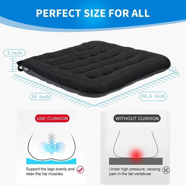 Alt view image 2 of 6 - Excellent Support Effect Office Chair Cushion 1 Pack, Luxury Air Mesh Breathable Non-Slip Desk Computer Seat Cushion, Kitchen Dining Room Square Chair Pad (1 Count, Black)