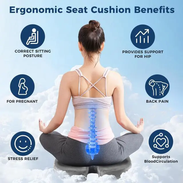 Alt view image 4 of 7 - Gel Memory Foam Layer Wheelchair Cushion - Wheelchair Office Chair, Kitchen Chair, Car Seat - Pressure Pain and Tailbone Pain Relief - High Density Foam Base (Grey)