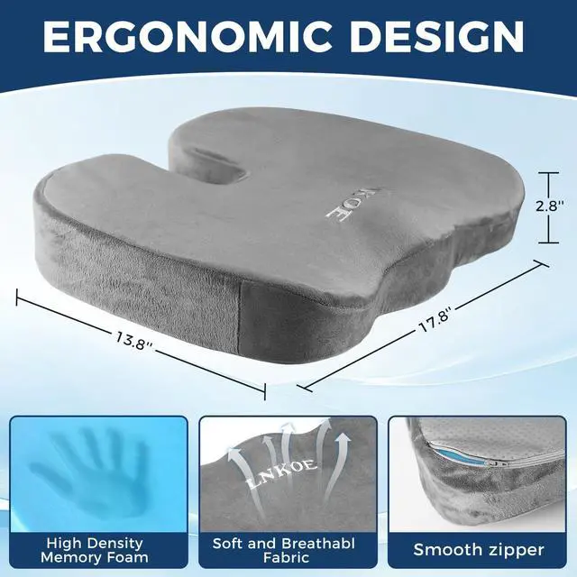 Alt view image 3 of 7 - Gel Memory Foam Layer Wheelchair Cushion - Wheelchair Office Chair, Kitchen Chair, Car Seat - Pressure Pain and Tailbone Pain Relief - High Density Foam Base (Grey)