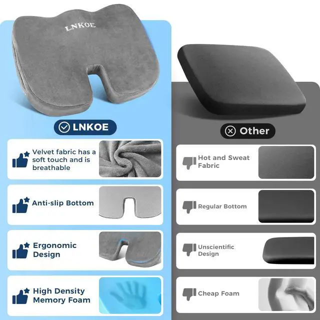 Alt view image 5 of 7 - Gel Memory Foam Layer Wheelchair Cushion - Wheelchair Office Chair, Kitchen Chair, Car Seat - Pressure Pain and Tailbone Pain Relief - High Density Foam Base (Grey)