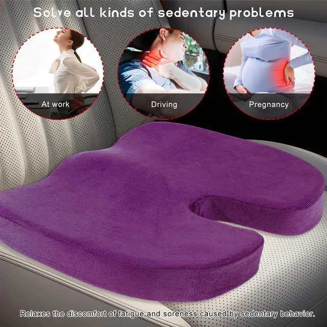 Alt view image 4 of 6 - Car Seat Cushion, Ergonomic Memory Foam Chair Cushion for Long Sitting Tailbone Pain & Sciatica Relief, Comfortable Seat Pads for Car Wheelchair Gaming & Office Chairs (Purple)