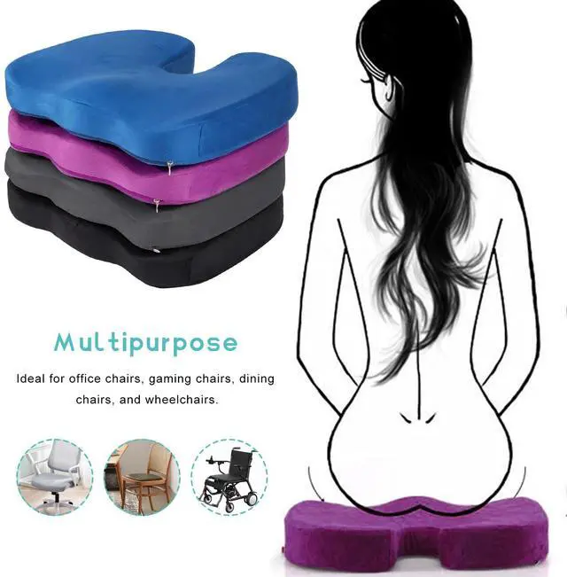 Alt view image 5 of 6 - Car Seat Cushion, Ergonomic Memory Foam Chair Cushion for Long Sitting Tailbone Pain & Sciatica Relief, Comfortable Seat Pads for Car Wheelchair Gaming & Office Chairs (Purple)