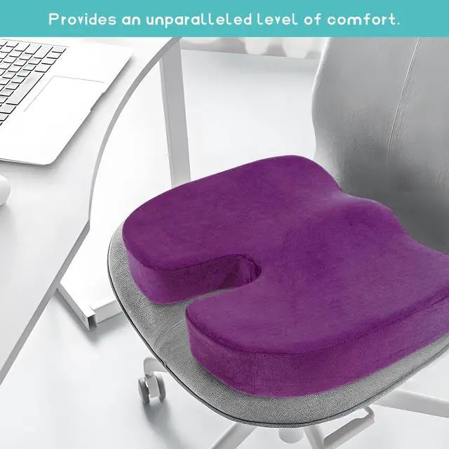 Alt view image 6 of 6 - Car Seat Cushion, Ergonomic Memory Foam Chair Cushion for Long Sitting Tailbone Pain & Sciatica Relief, Comfortable Seat Pads for Car Wheelchair Gaming & Office Chairs (Purple)