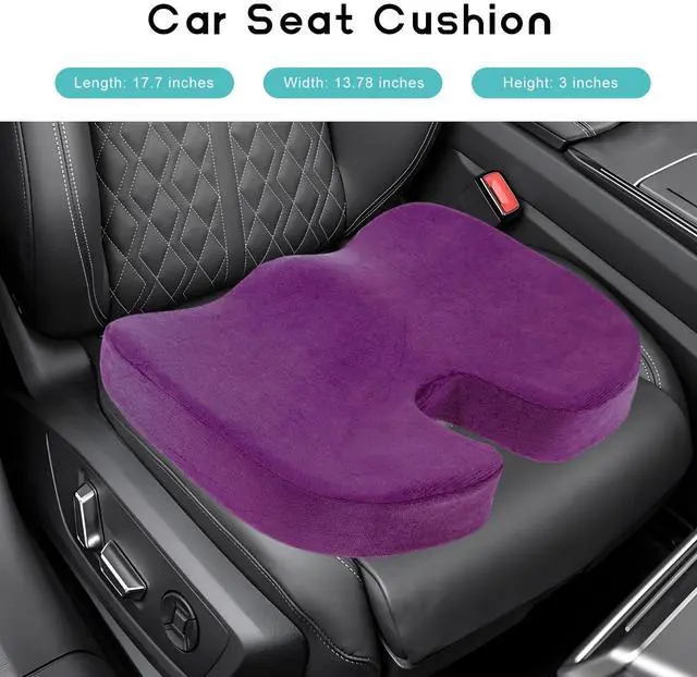 Alt view image 2 of 6 - Car Seat Cushion, Ergonomic Memory Foam Chair Cushion for Long Sitting Tailbone Pain & Sciatica Relief, Comfortable Seat Pads for Car Wheelchair Gaming & Office Chairs (Purple)