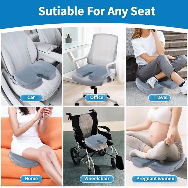 Alt view image 7 of 7 - Car Seat Cushion, Memory Foam Cushion for Wheelchair, Cars, Desk, Gaming & Office Chairs, Ergonomic Pad for Tailbone Pain Relief Sciatica & Back Support, Non Slip, Grey