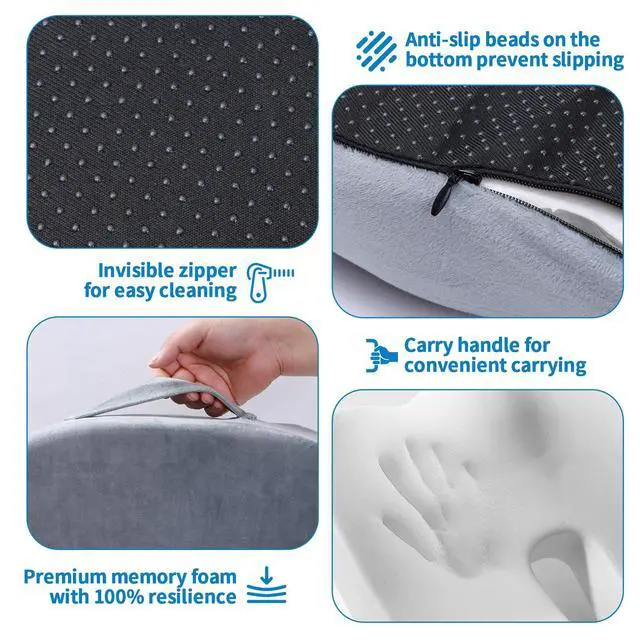 Alt view image 6 of 7 - Car Seat Cushion, Memory Foam Cushion for Wheelchair, Cars, Desk, Gaming & Office Chairs, Ergonomic Pad for Tailbone Pain Relief Sciatica & Back Support, Non Slip, Grey