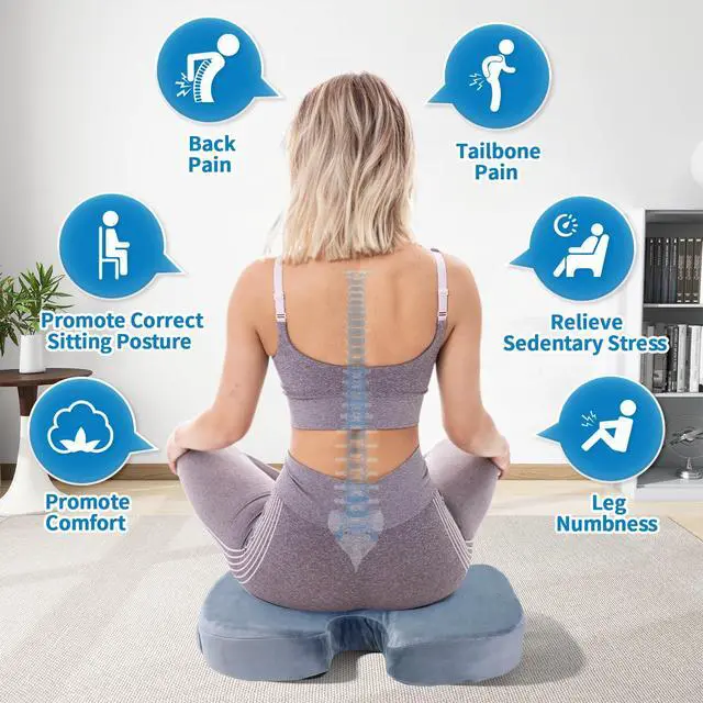 Alt view image 4 of 7 - Car Seat Cushion, Memory Foam Cushion for Wheelchair, Cars, Desk, Gaming & Office Chairs, Ergonomic Pad for Tailbone Pain Relief Sciatica & Back Support, Non Slip, Grey