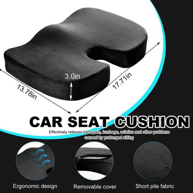 Alt view image 2 of 6 - Memory Foam Seat Chair Cushion, Comfortable Auto Cushions for Long Periods of Sitting, Pregnancy Car Seat Cushion for Back, Coccyx & Sacrum Pain Relief, Car Accessories (Black)