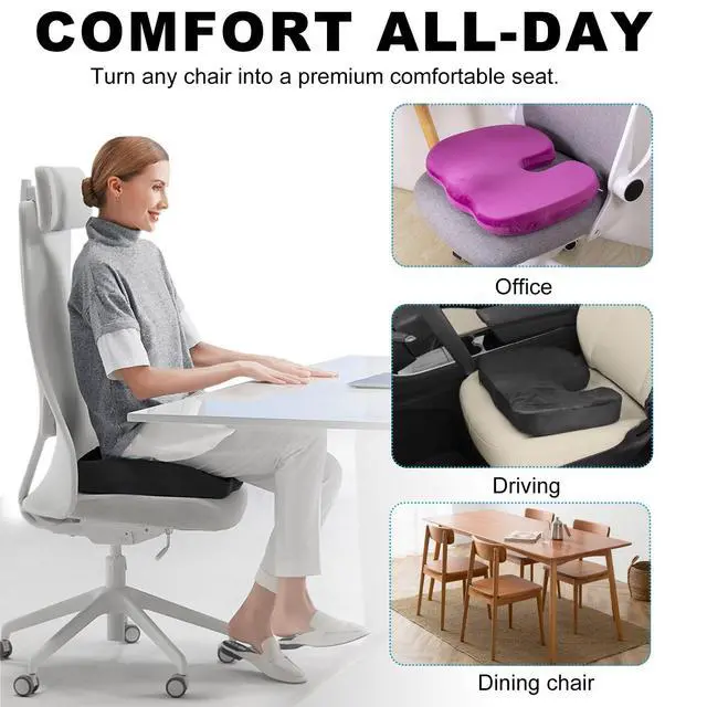 Alt view image 6 of 6 - Memory Foam Seat Chair Cushion, Comfortable Auto Cushions for Long Periods of Sitting, Pregnancy Car Seat Cushion for Back, Coccyx & Sacrum Pain Relief, Car Accessories (Black)