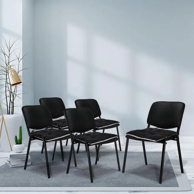 Alt view image 2 of 6 - Office Stacking Chair Cushion with Ties, Corduroy High Density Foam Non-Slip Kitchen Seat Cushion, Square 17" x 17" Indoor Dining Chair Pads, Black, 1 PCS