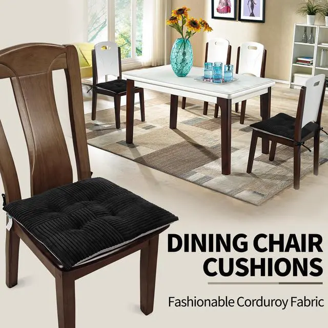Alt view image 6 of 6 - Office Stacking Chair Cushion with Ties, Corduroy High Density Foam Non-Slip Kitchen Seat Cushion, Square 17" x 17" Indoor Dining Chair Pads, Black, 1 PCS