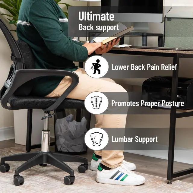 Alt view image 2 of 7 - Lumbar Support Pillow with Air-Cloud Technology, Office Chair Back Cushion, Memory Foam, Black
