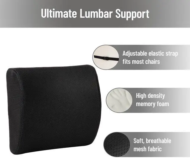 Alt view image 5 of 7 - Lumbar Support Pillow with Air-Cloud Technology, Office Chair Back Cushion, Memory Foam, Black