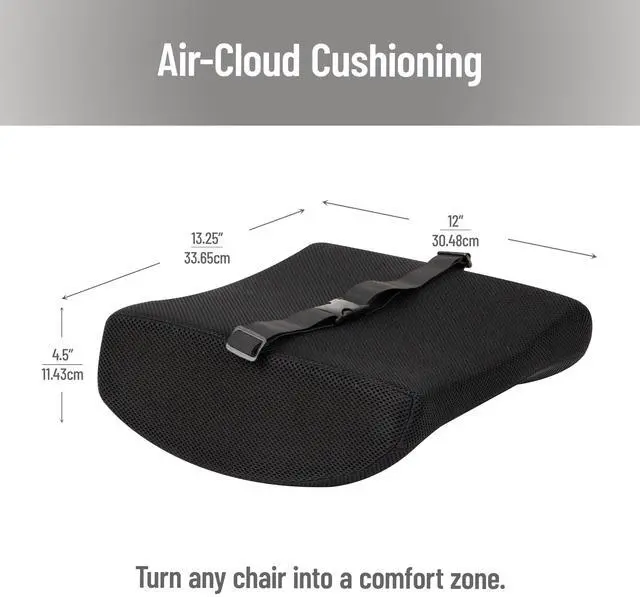 Alt view image 3 of 7 - Lumbar Support Pillow with Air-Cloud Technology, Office Chair Back Cushion, Memory Foam, Black