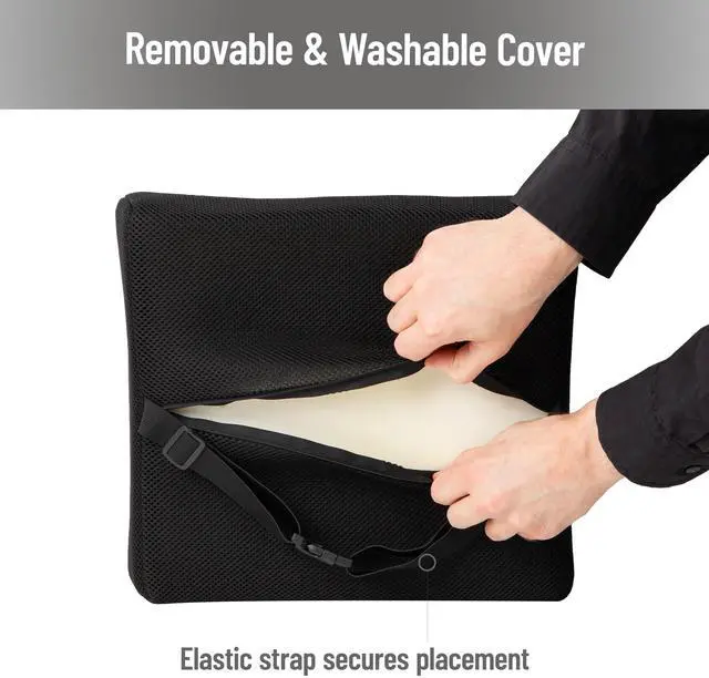 Alt view image 6 of 7 - Lumbar Support Pillow with Air-Cloud Technology, Office Chair Back Cushion, Memory Foam, Black