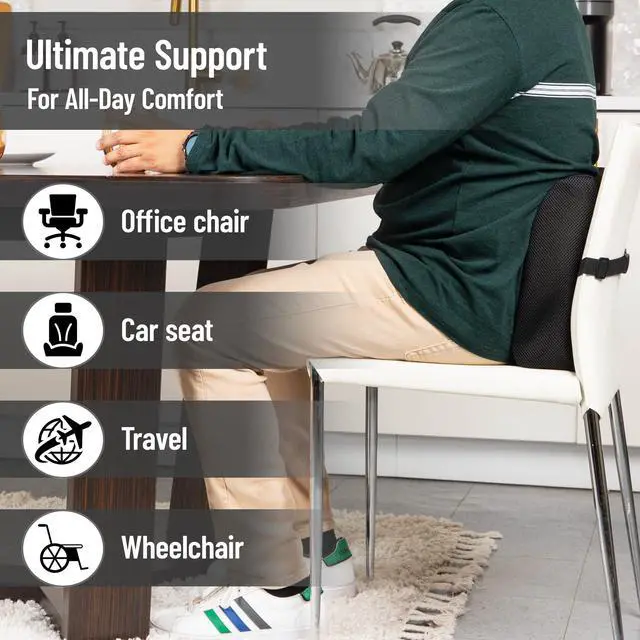 Alt view image 4 of 7 - Lumbar Support Pillow with Air-Cloud Technology, Office Chair Back Cushion, Memory Foam, Black