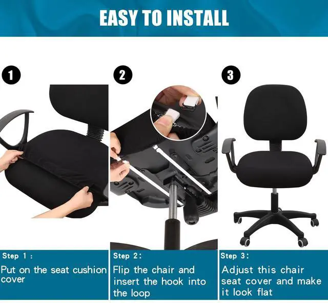 Alt view image 7 of 7 - Stretch Jacquard Office Computer Chair Seat Covers, Removable Washable Anti-dust Desk Chair Seat Cushion Protectors - Black