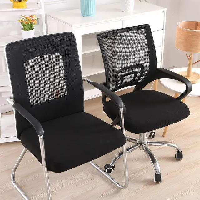 Alt view image 2 of 7 - Stretch Jacquard Office Computer Chair Seat Covers, Removable Washable Anti-dust Desk Chair Seat Cushion Protectors - Black