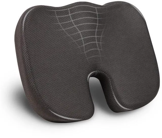 Main image of Memory Foam Seat Cushion with Air-Cloud Technology, Sciatica, Coccyx & Hip Pain Relief, Office, Memory Foam, Gray