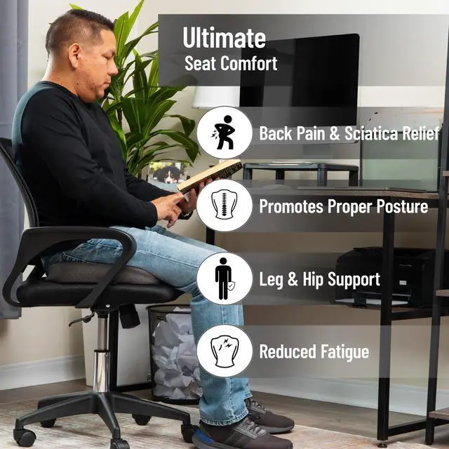 Alt view image 2 of 7 - Memory Foam Seat Cushion with Air-Cloud Technology, Sciatica, Coccyx & Hip Pain Relief, Office, Memory Foam, Gray
