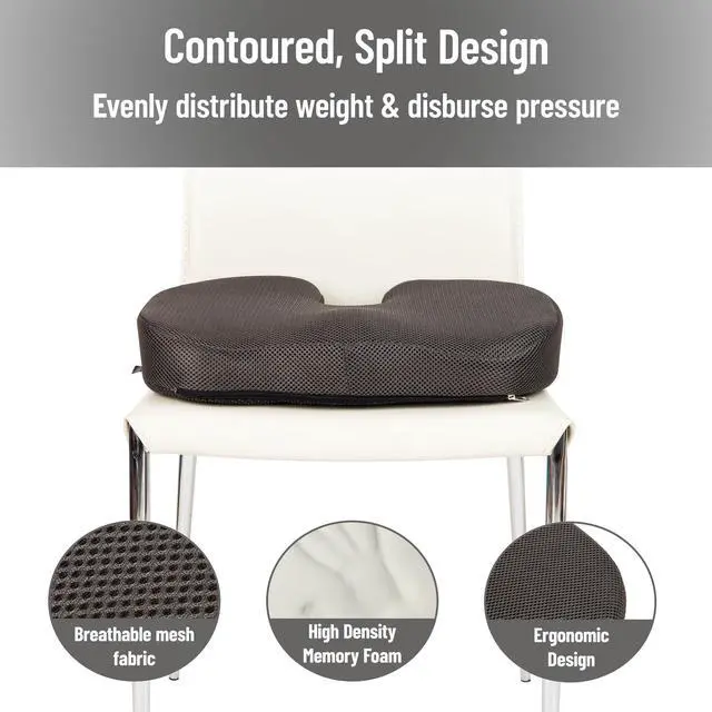 Alt view image 5 of 7 - Memory Foam Seat Cushion with Air-Cloud Technology, Sciatica, Coccyx & Hip Pain Relief, Office, Memory Foam, Gray