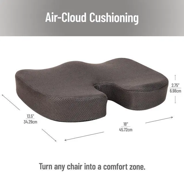 Alt view image 3 of 7 - Memory Foam Seat Cushion with Air-Cloud Technology, Sciatica, Coccyx & Hip Pain Relief, Office, Memory Foam, Gray