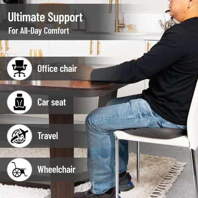 Alt view image 4 of 7 - Memory Foam Seat Cushion with Air-Cloud Technology, Sciatica, Coccyx & Hip Pain Relief, Office, Memory Foam, Gray