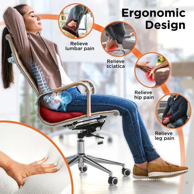 Alt view image 5 of 7 - High Back Tailbone Seat Cushion Memory Foam Chair Cushion for Office, Car, Wheelchair & Airplane Ergonomic, Non Slip, Breathable Mesh, Sciatic Pain Relief, Washable Cover, Purple