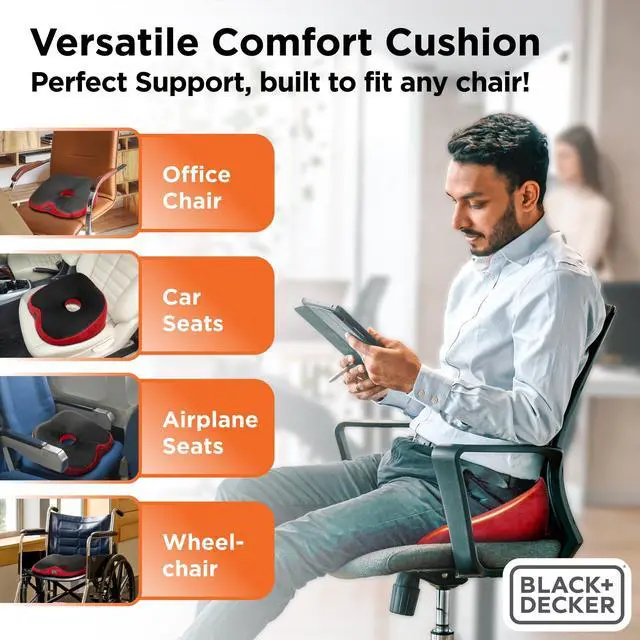 Alt view image 4 of 7 - High Back Tailbone Seat Cushion Memory Foam Chair Cushion for Office, Car, Wheelchair & Airplane Ergonomic, Non Slip, Breathable Mesh, Sciatic Pain Relief, Washable Cover, Purple