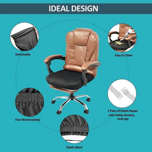 Alt view image 3 of 6 - Large Office Chair Seat Cover Fits 19.726"Stretchable Slipcover for Executive & Gaming Chairs,Washable & Removable,Fits Oversized Cushions,Black (Seat Only, 1PC)
