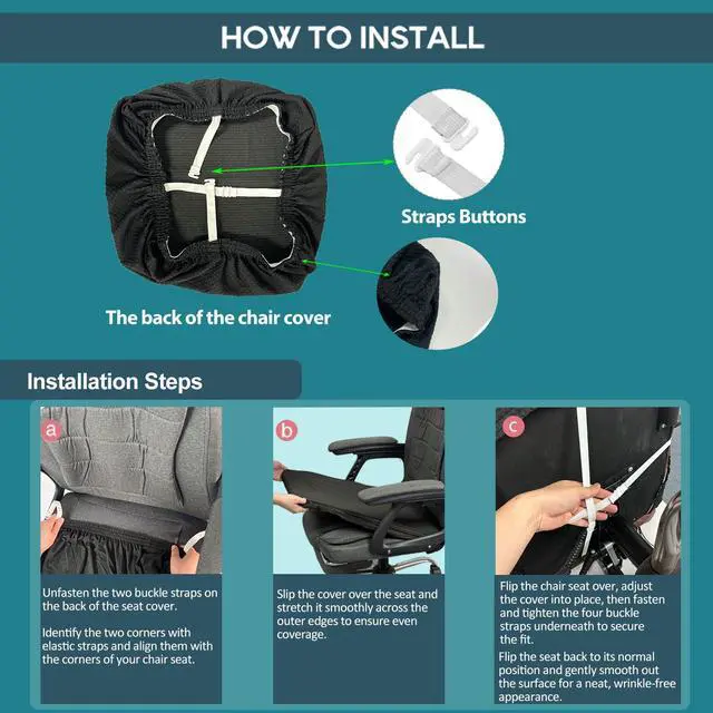 Alt view image 6 of 6 - Large Office Chair Seat Cover Fits 19.726"Stretchable Slipcover for Executive & Gaming Chairs,Washable & Removable,Fits Oversized Cushions,Black (Seat Only, 1PC)