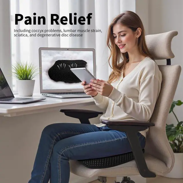 Alt view image 3 of 7 - Ergonomic Silicone Seat Cushion, Black, Pain Relief Support for Office, Car, Wheelchair, Coccyx, Sciatica, Lumbar Support Breathability Seat Cushion
