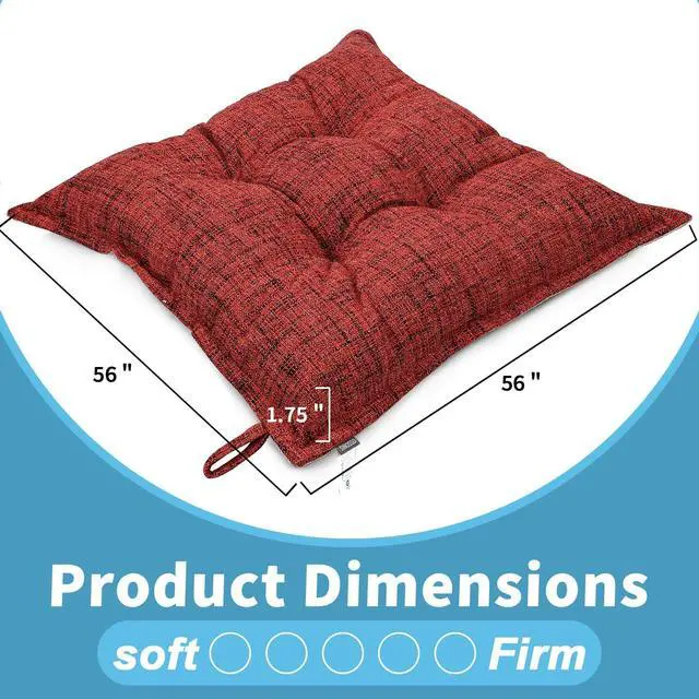 Alt view image 2 of 7 - Large Floor Pillow 22", Thickened Bite-Size Memory Foam Square Non-Slip Cushion for Office Back Support/Indoor Yoga/Chair Seat, Fashionable Color-Blocked Fabric & Washable, Red, 1 PCS