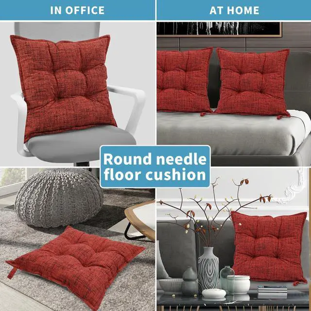 Alt view image 3 of 7 - Large Floor Pillow 22", Thickened Bite-Size Memory Foam Square Non-Slip Cushion for Office Back Support/Indoor Yoga/Chair Seat, Fashionable Color-Blocked Fabric & Washable, Red, 1 PCS