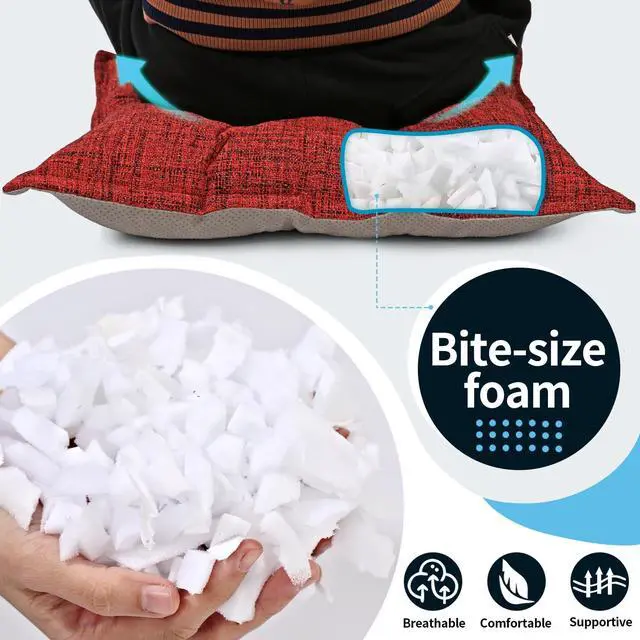 Alt view image 6 of 7 - Large Floor Pillow 22", Thickened Bite-Size Memory Foam Square Non-Slip Cushion for Office Back Support/Indoor Yoga/Chair Seat, Fashionable Color-Blocked Fabric & Washable, Red, 1 PCS