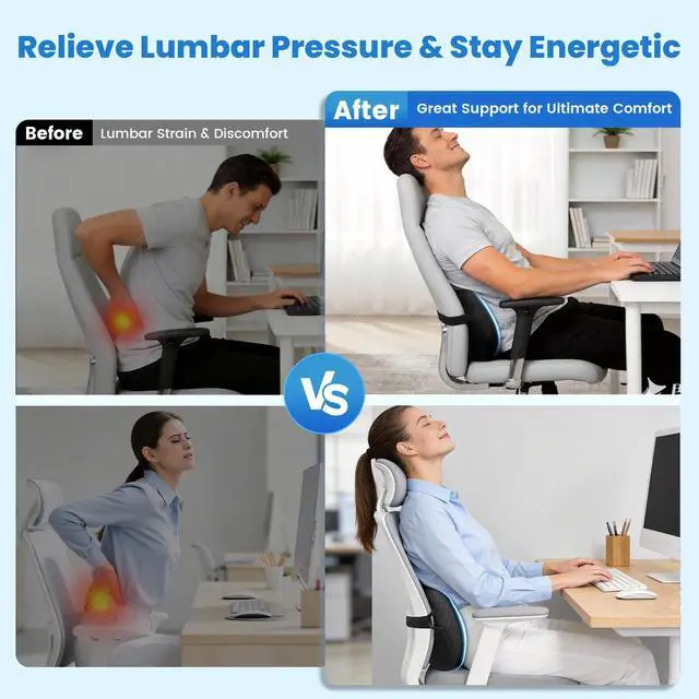 Alt view image 7 of 7 - Lumbar Support Pillow for Office Chair, Memory Foam Lower Back Support, Ergonomic Lumbar Pillow with Adjustable Strap, Breathable Cover (Black)