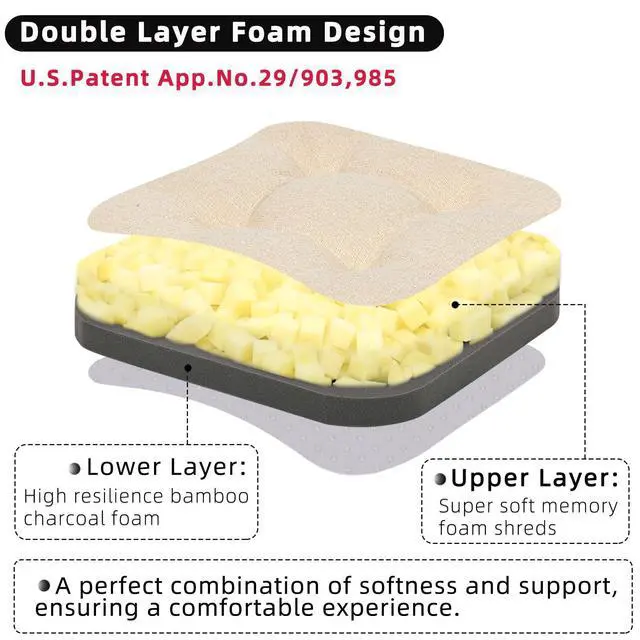 Alt view image 2 of 7 - Chair Cushions,Tufted Shredded Memory Foam Chair Pads, Non-Slip Seat Cushions with Removable Cover, 16'' x 16'', Beige