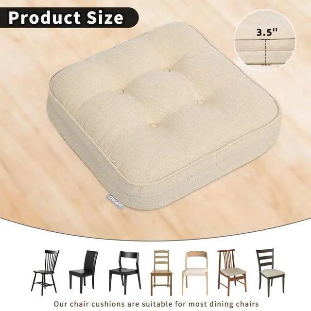 Alt view image 4 of 7 - Chair Cushions,Tufted Shredded Memory Foam Chair Pads, Non-Slip Seat Cushions with Removable Cover, 16'' x 16'', Beige